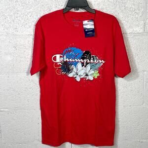Champion Men's Floral Outlines Logo Graphic T-Shirt, red medium